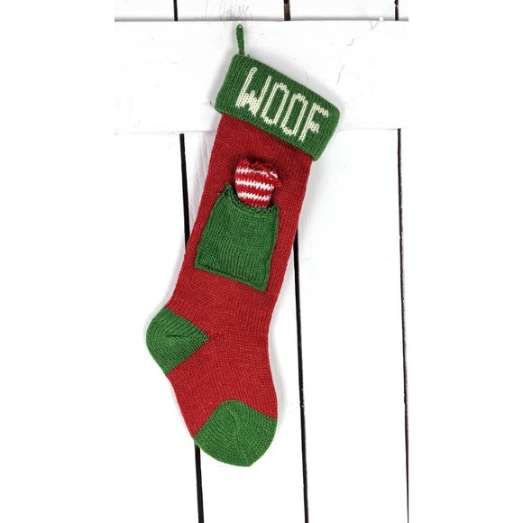 Knit red green pet dog bone Christmas stocking/long slouchy xmas sock/dog/fur ba - Picture 2 of 4